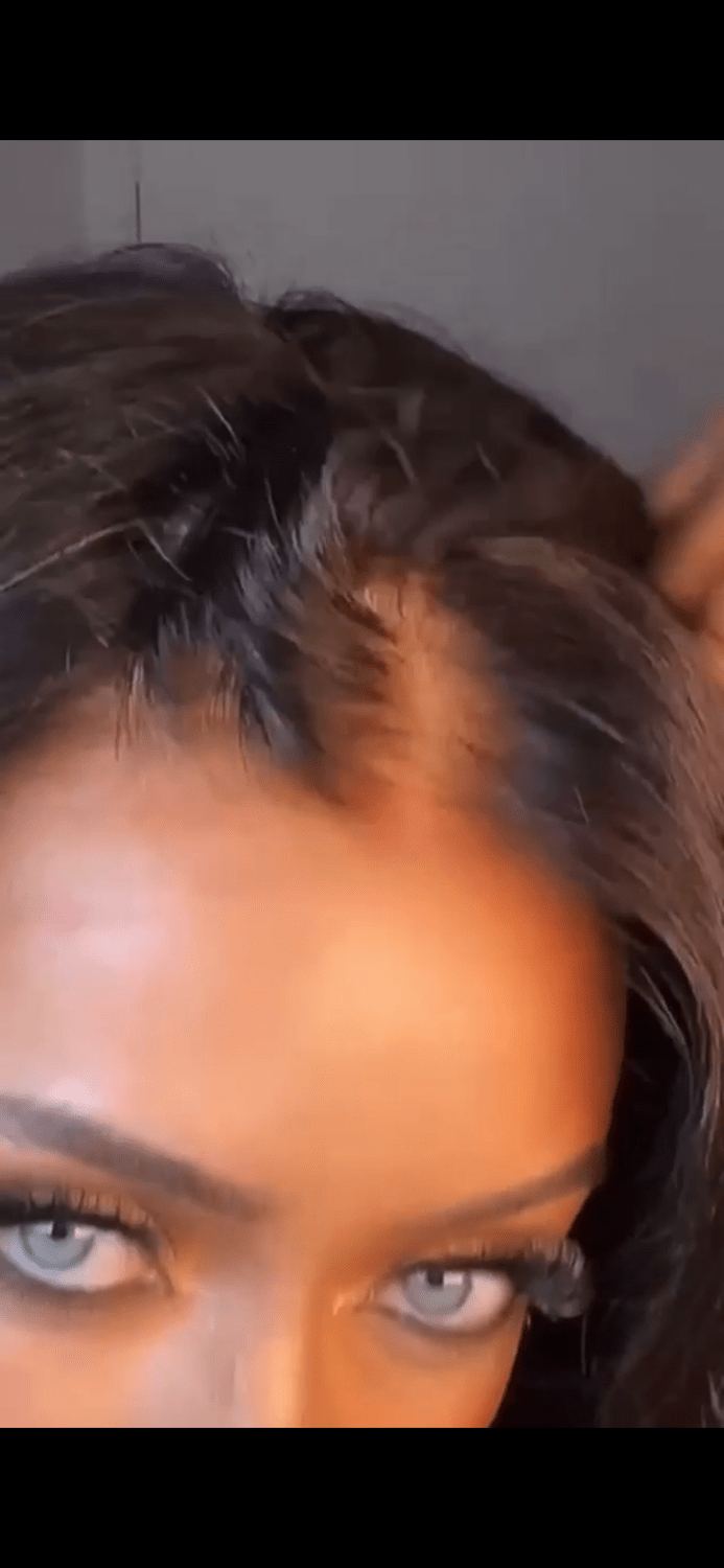 Model wearing brown balayage 20-inch HD lace human hair wig in body wave texture – Nuola Wigs.